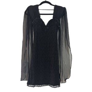 Vintage Legends Fashion Black Beaded Sweetheart Wide Straps Mini Dress Size XS